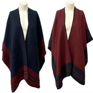 Woolrich Reversible Poncho Shawl Wrap One Size Burgundy Navy